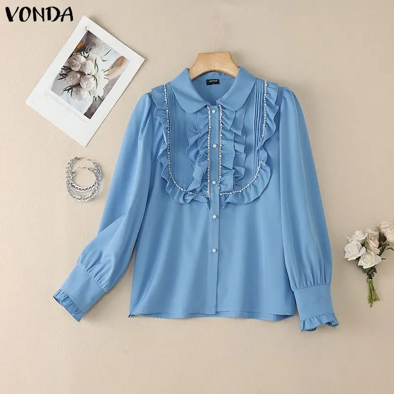 

VONDA Elegant Office Lady Shirts Women Long Sleeve Ruffled Blouse 2026 Spring Buttons Casual Loose Tunic Tops Fashion Blusas