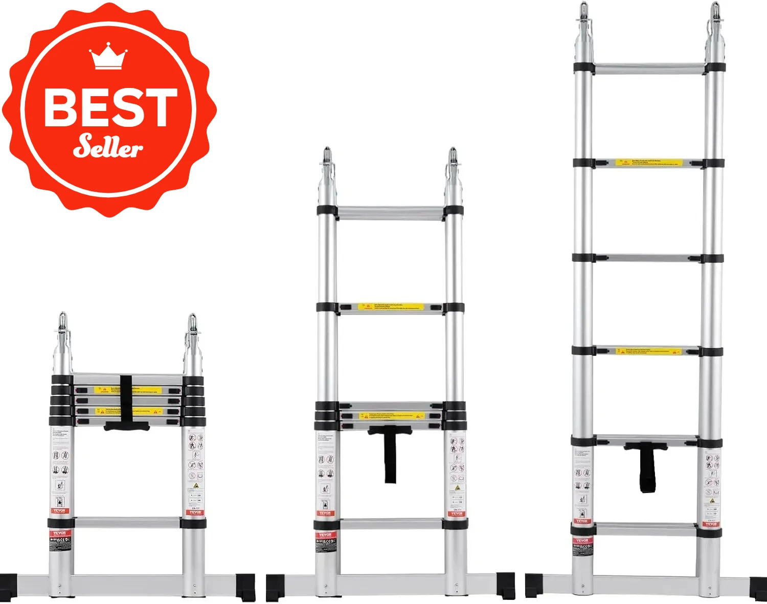 Telescoping Ladder, 12.5FT A-Shape Aluminum Extension Ladder Lightweight, Multi-Button Retraction Collapsible Ladder