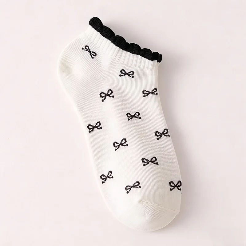 1Pair Women Floral Bow Print Low Cut Hidden Insoles Breathable Foot Liners Spring Summer Casual Shoe Accessories