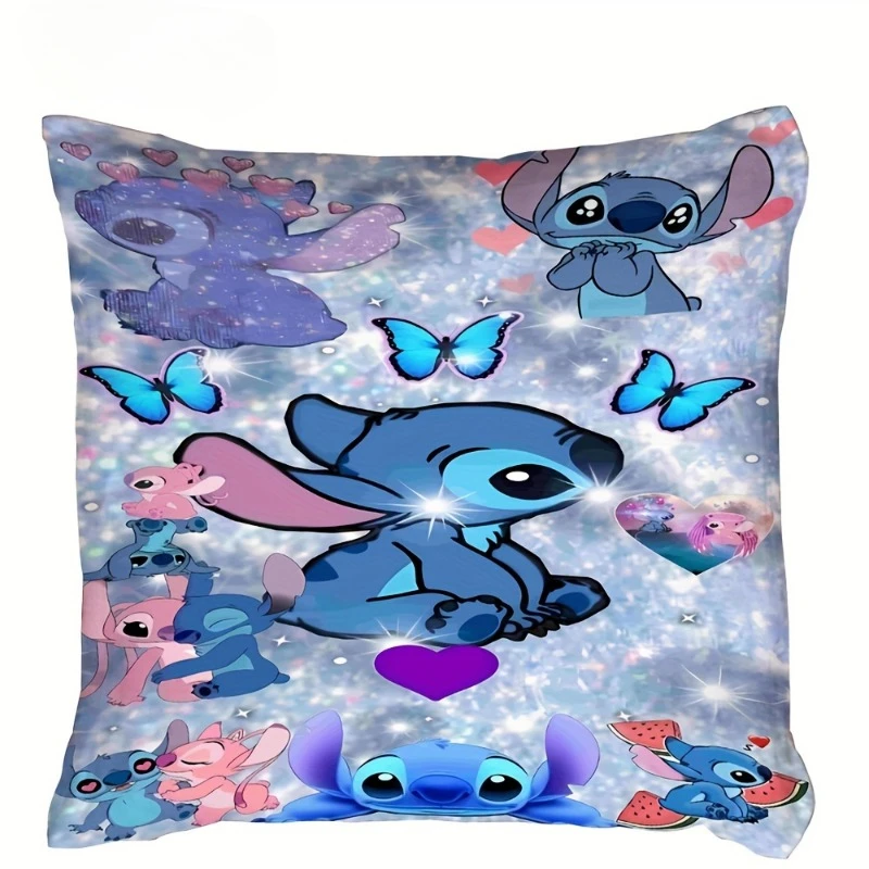 Disney Lilo & Stitch Pillowcase Cute Cartoon Sleeping Cover With Zipper Closure, Perfect For Bedroom, Couch, Dorm Decor