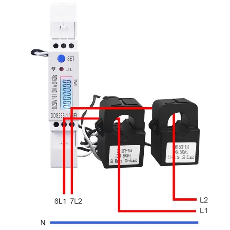 

ABUH-2 Phase 3 Wires 110V+110V 100A Din Rail 18Mm Tuya WIFI Smart Energy Meter Power Consumption Monitor Kwh Meter Wattmeter