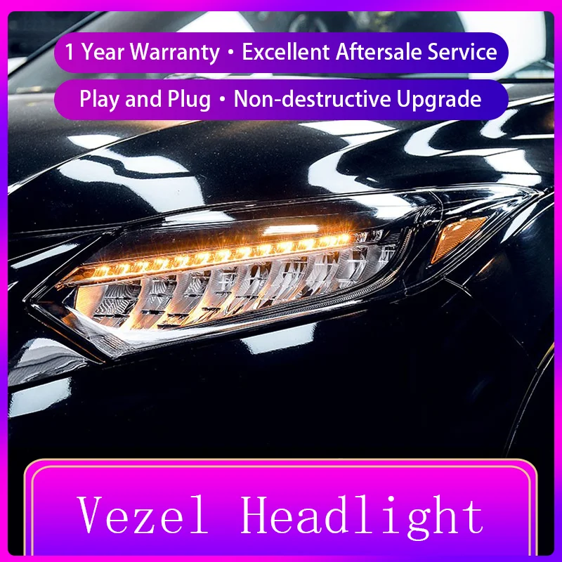 Headlights For Honda Vezel 2015-2018 Front Light HRV HR-V DRL Head Lamp Turn Signal LED Projector Lens Dynamic Car Accessories