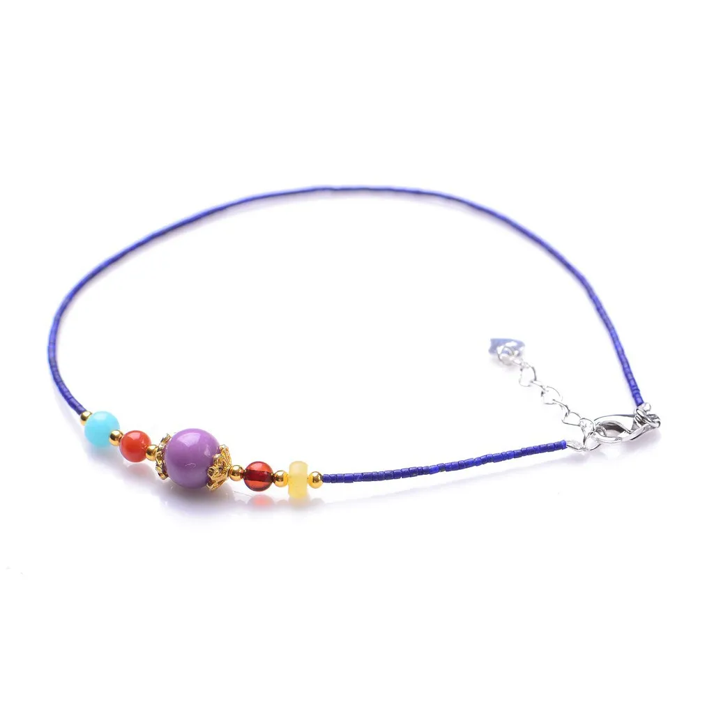 

5A Lazuli S925 Sterling Silver Natural Crystal Adjustable Anklet