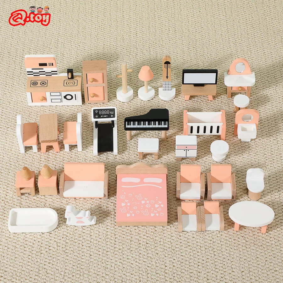 34pcs Children Dollhouse Miniature Furniture Accessories Kit Simulation Pretend Play Imitation Game Learning Education Kids Toys