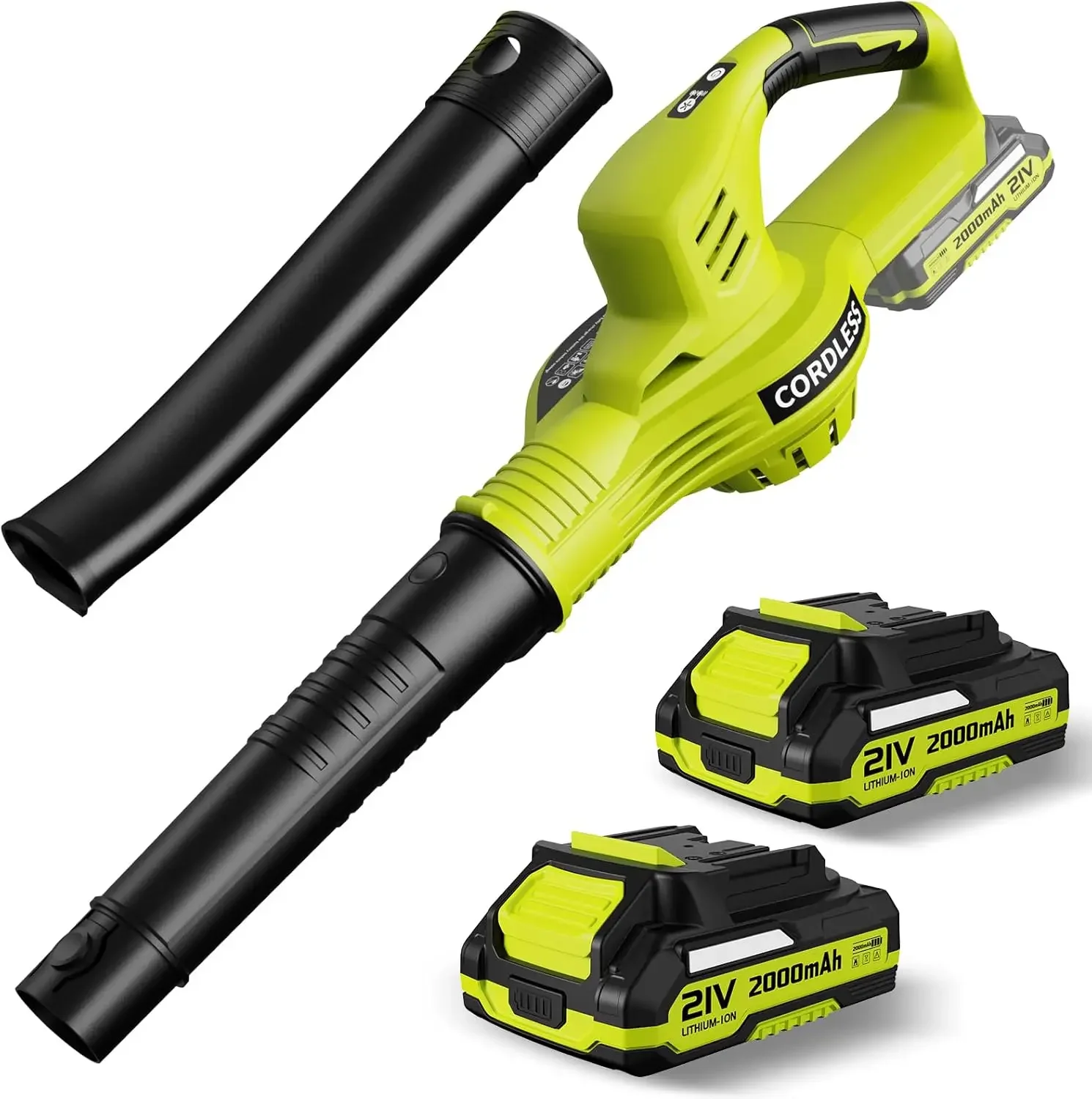 Leaf Blower Cordless - 21V Electric Cordless Leaf Blower W/ 2 Batteries & Charger, 2 Speed Mode,Patio, Blowing Leaves