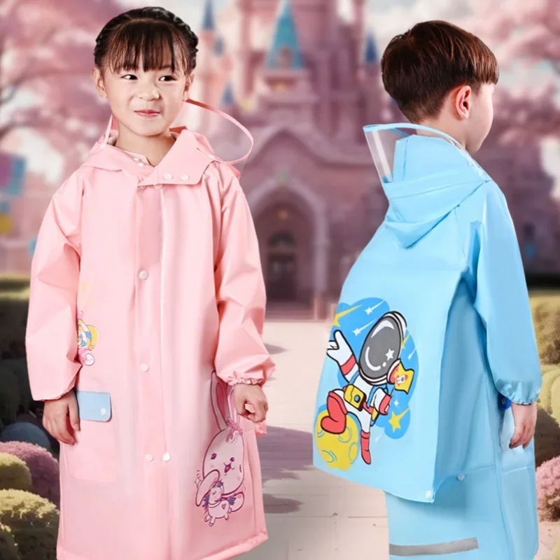 Cute Kids Waterproof Rain Coat PVC Children\'s Raincoat With Schoolbag Position Rain Poncho Rain Coat Jacket Student RainWear