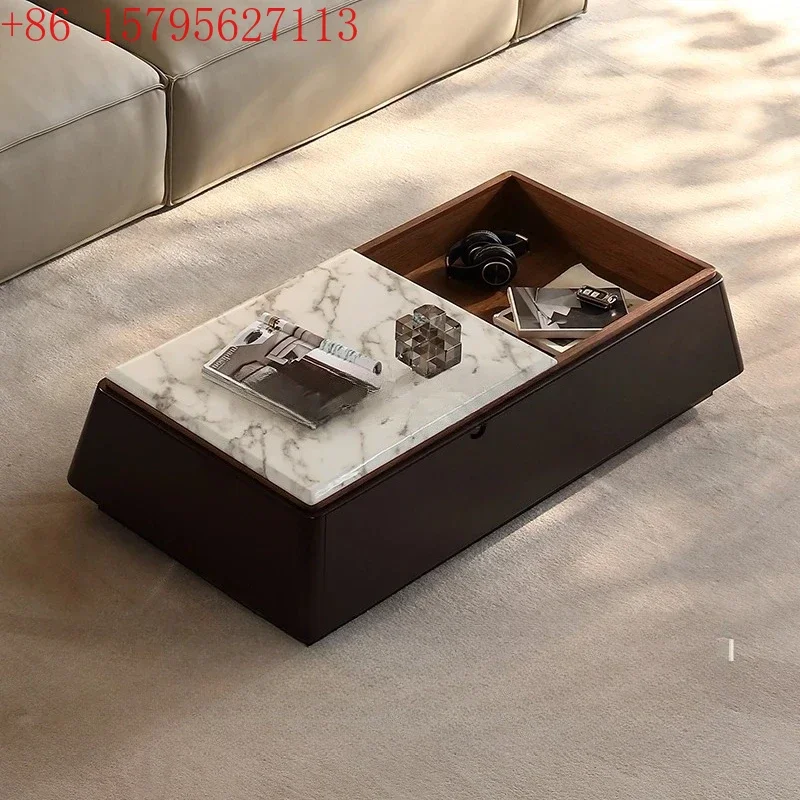 

Светлый роскошный мраморный журнальный столик для гостиной, итальянский современный минималистский стиль, дизайнерский высококачественный журнальный столик из цельного дерева для хранения вещей