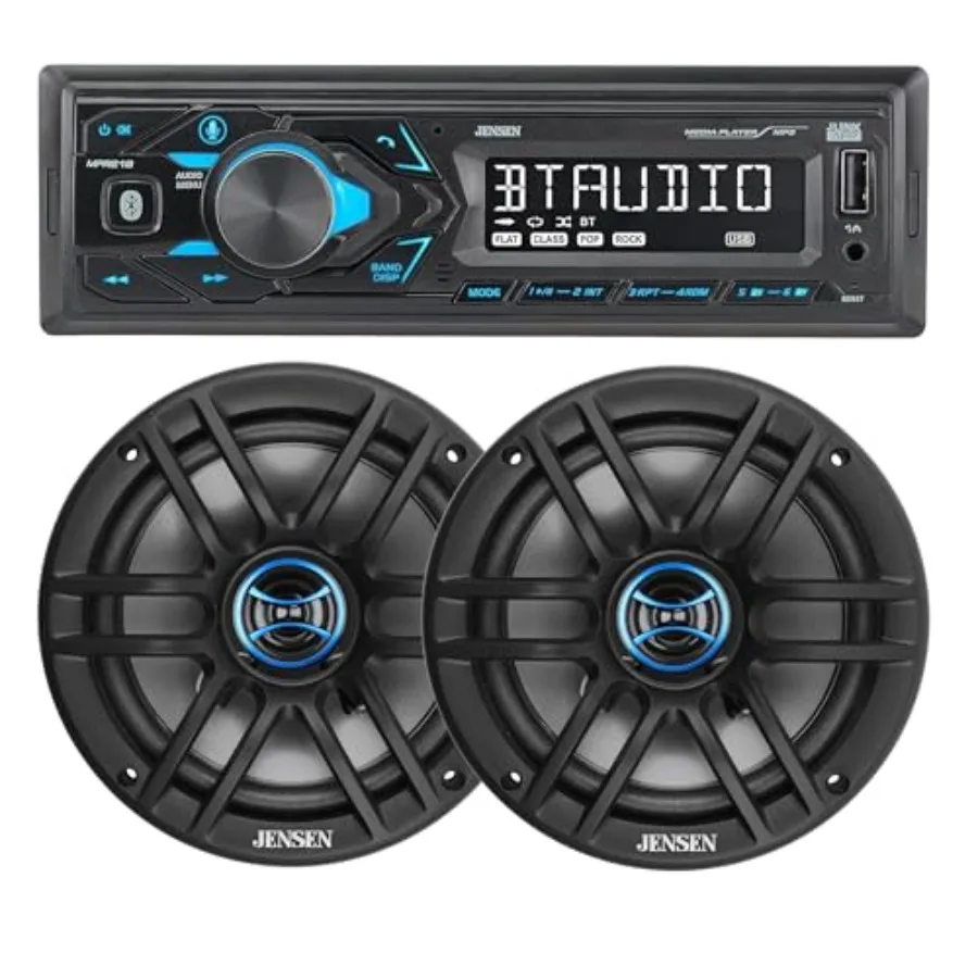 

Car stereo radio and speakers bundle for automotive use, LCD display, black, 7-character display with high-performance audio