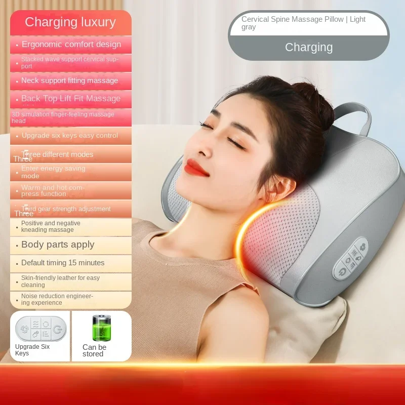 

NEW Cervical Massage Pillow Shoulder Waist Heating Pillow Kneading Hot Compress Household Multi-function 6-button Charging Model