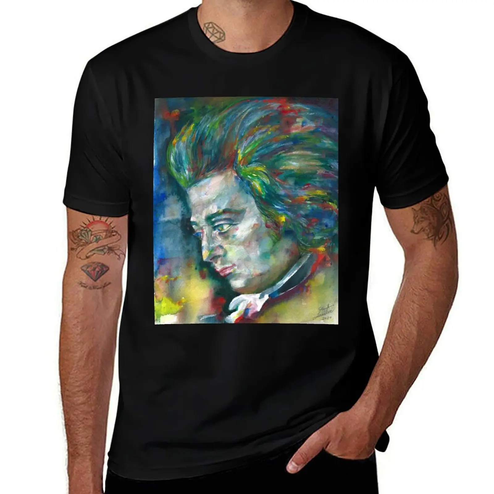 

WOLFGANG AMADEUS MOZART watercolor portrait.3 T-Shirt Summer Casual Loose T-Shirt