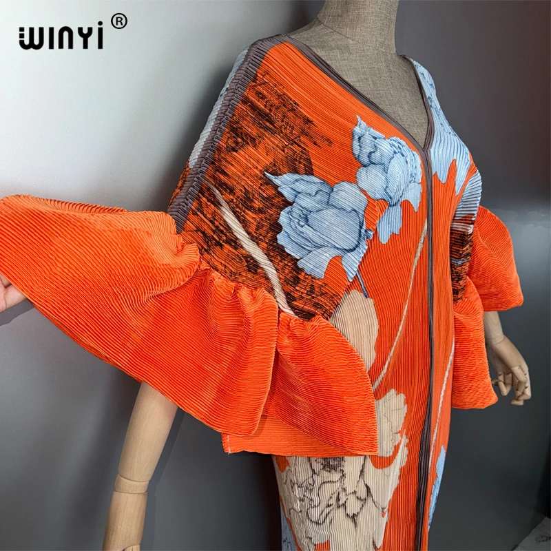فستان WINYI مطوي ضيق بأكمام منفوخة، غطاء شاطئ، قفطان مسلم، عباية دبي، فستان سهرة طويل فاخر للنساء 16