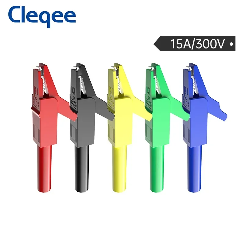 Cleqee P2007 10pcs Alligator Clip to 4mm Banana Female Jack Test Adapter Crocodile Clamp Compatiable with 4mm Banana Plug