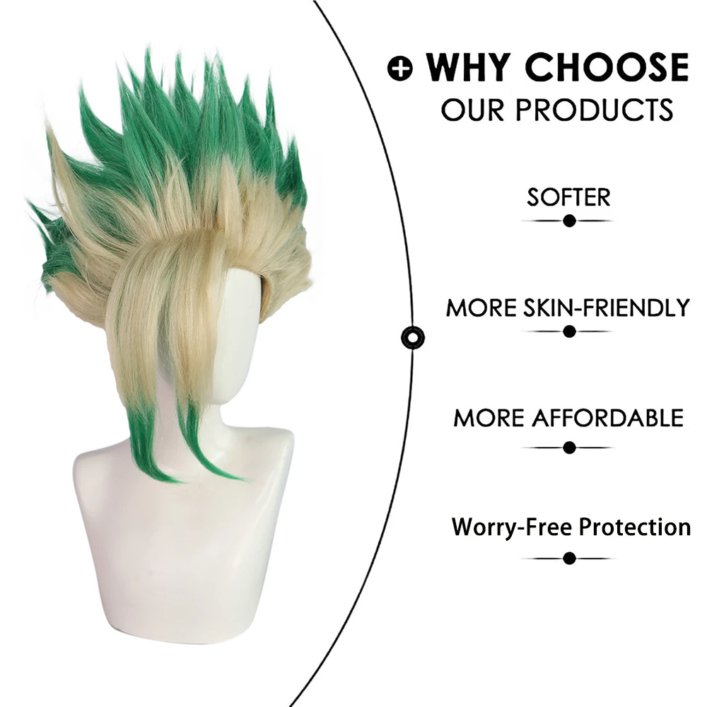 أنيمي إيشيغامي سينكو ‌ ‌   شعر صناعي كوسبلاي دكتور ستون أخضر متدرج مناسب للعب الأدوار اليومي شعر مستعار مقاوم للحرارة