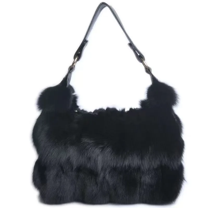 Women Winter Real Fox Fur Handbag Luxury Genuine Fur Party Bag Tote Designer High Quality Real Silver Fox Fur Handbags Female
