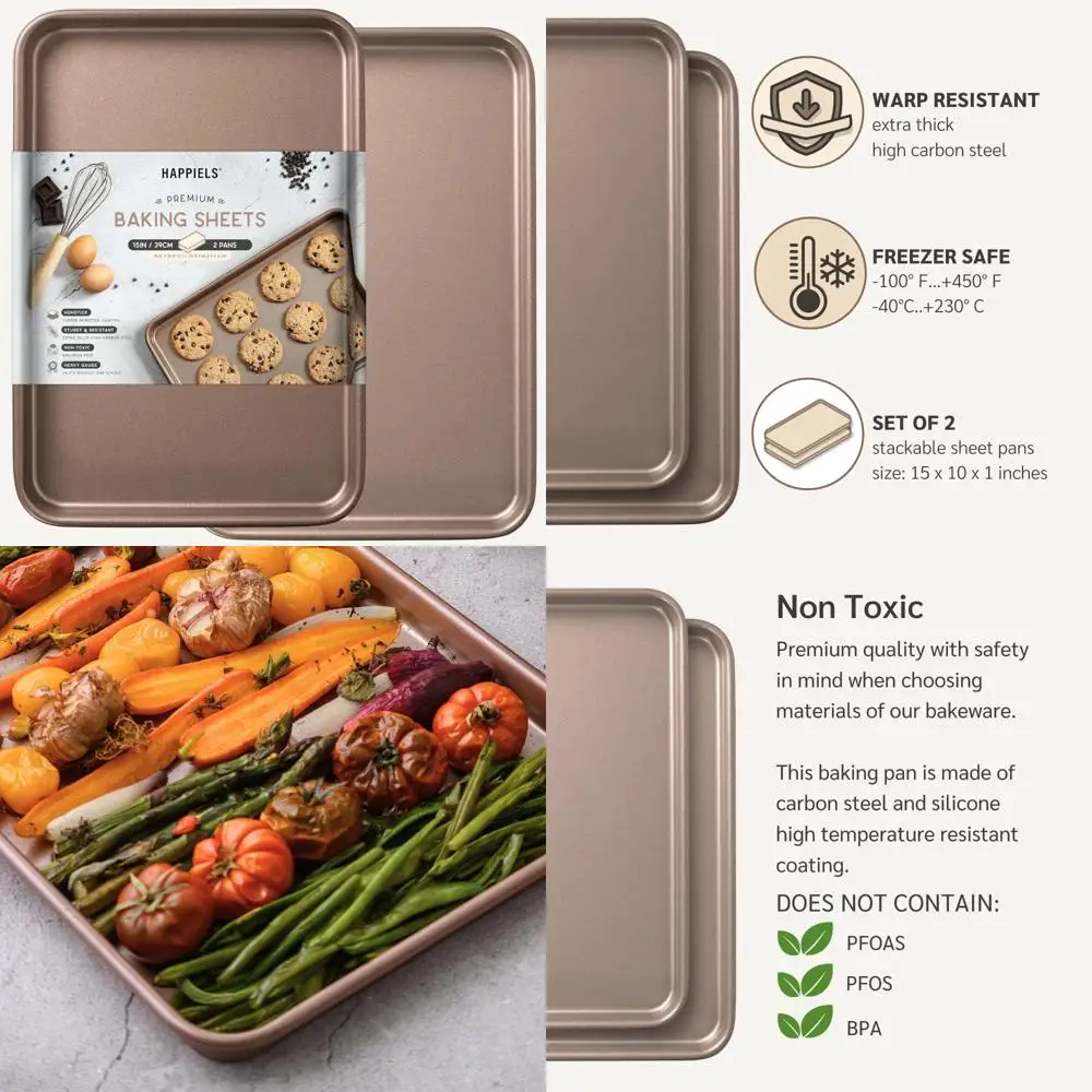 

"Set of 2 Nonstick 15x10 Inch Baking Sheets - PFOA and BPA Free, Non-Toxic Carbon Steel, Ideal for Cookies and Baking"