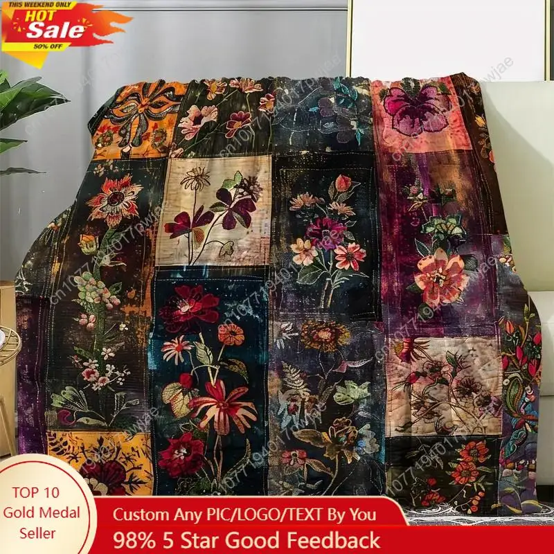 

Floral Patchwork Pattern Blanket 1 Count SoftComfortable Warm Throw Blanket Cool Bedroom Accessories Custom blankets