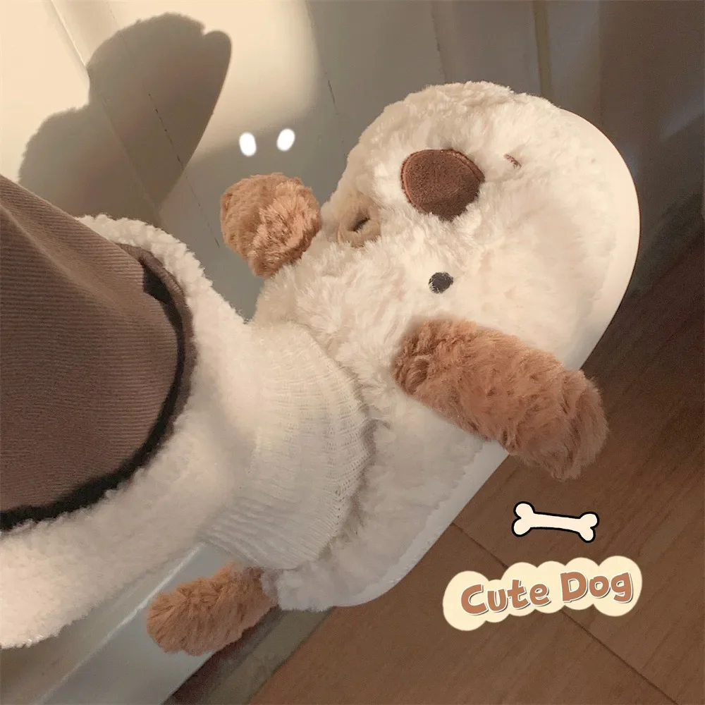 Soft platform comfortable women's autumn and winter velvet warm bag head cotton slippers cute spotted dog home cotton shoes