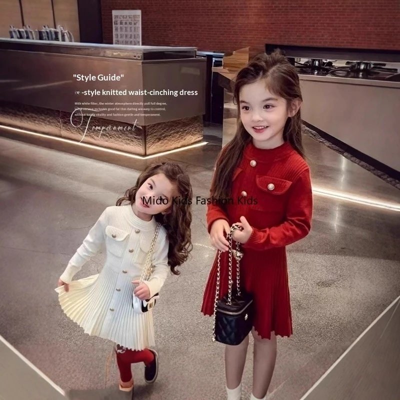 

1-12Y Girls' Floral Knit Autumn/Winter Dress - New Stylish Baby Princess Wool Dress 90-130cm