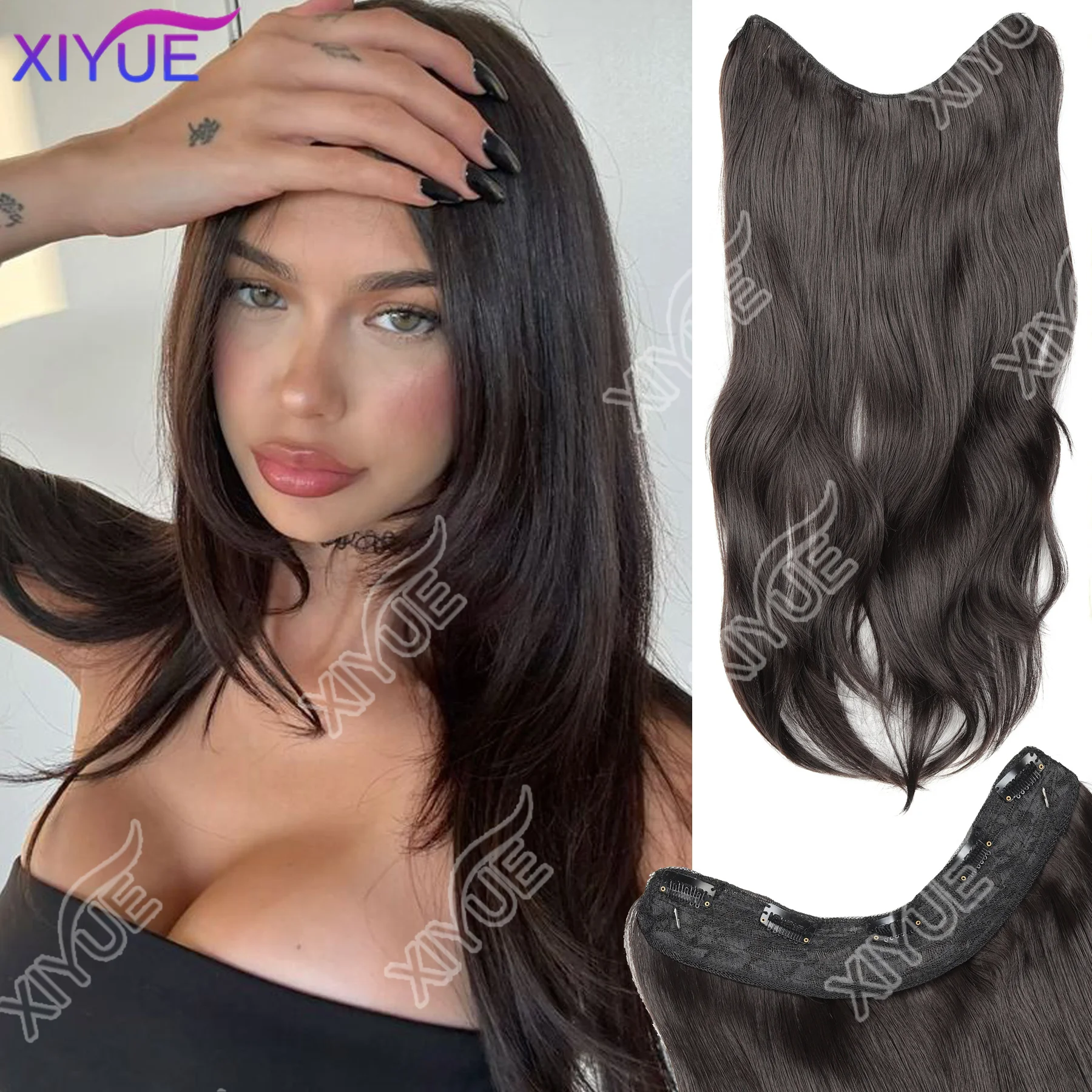 XIYUE Synthetic Long Wavy U-shaped Clip In Hair Extensions On Hair Fluffy Hair Extensions Extensions For Women Hair Accessories