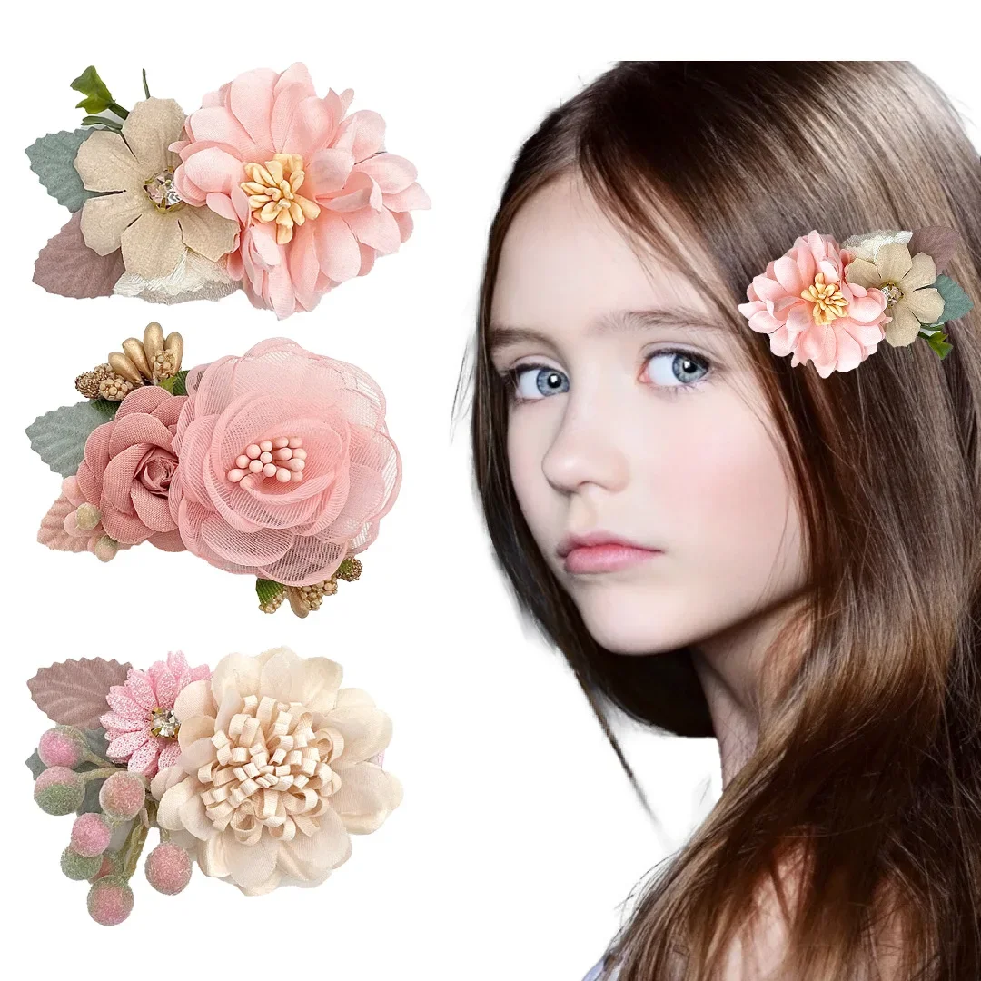 Artificial Flower Hair Clip For Kids Girls Hairpins Cute Pink Flowers Barrettes Hair Decorate Headwear Hair Accessories