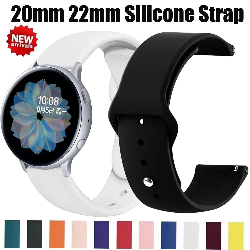 20mm 22mm Silicone Strap for Samsung Galaxy Watch7/6/5/4/Active 2/Huawei Watch GT7 46mm Wristband for Amazfit Bip Max/Active Max