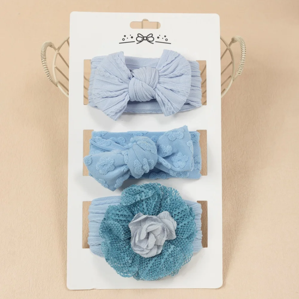 3 Teile/satz Blau Serie Baby Stirnbänder Nette Blume Bogen Elastische Mädchen Haar Bands Infant Kleinkind Turban Neugeborenen Haar Zubehör