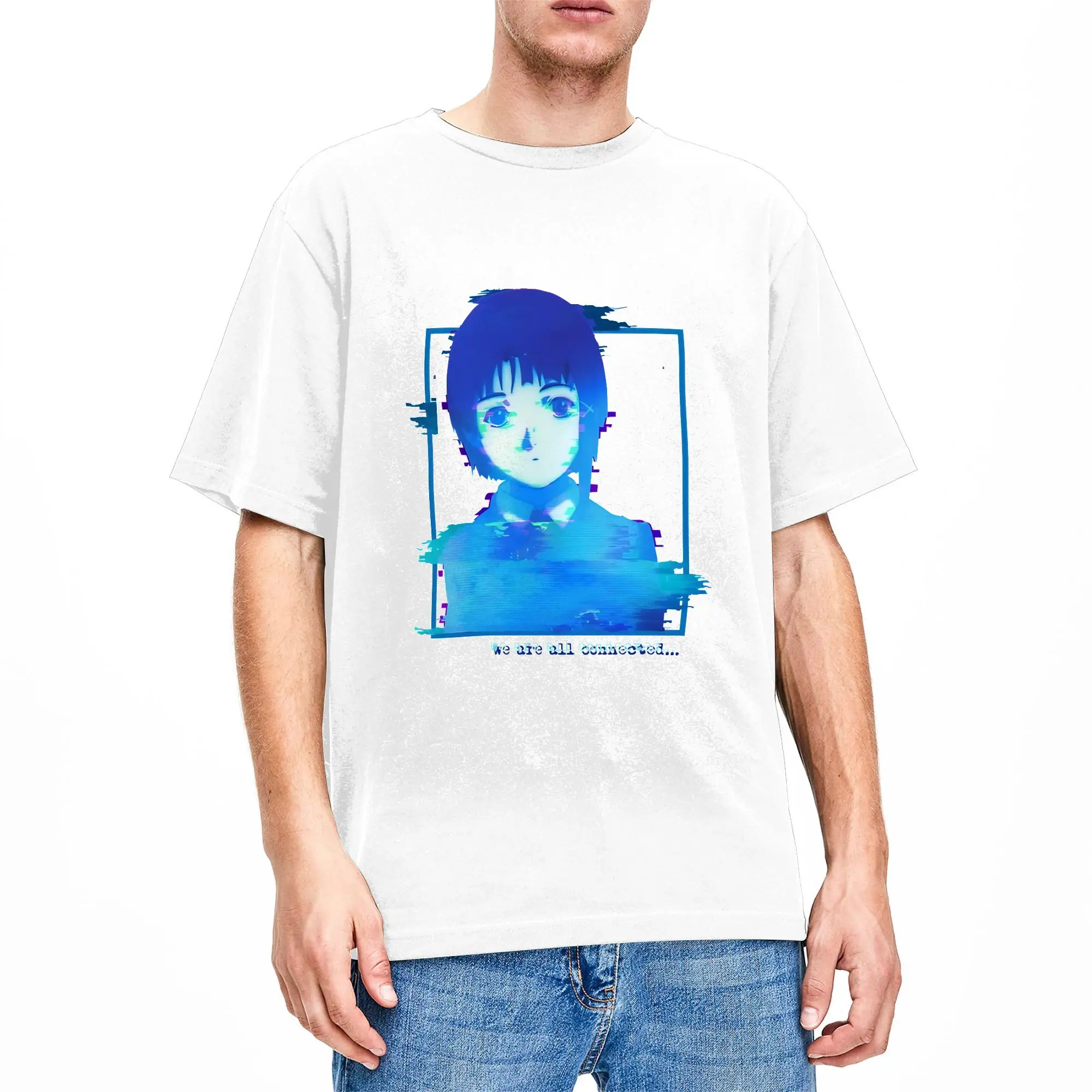 We Are All Connected  T Shirt Beach Serial Experiments Lain Y2K Retro T-Shirts Pure Cotton Harajuku Tee Shirt For Men's Tops