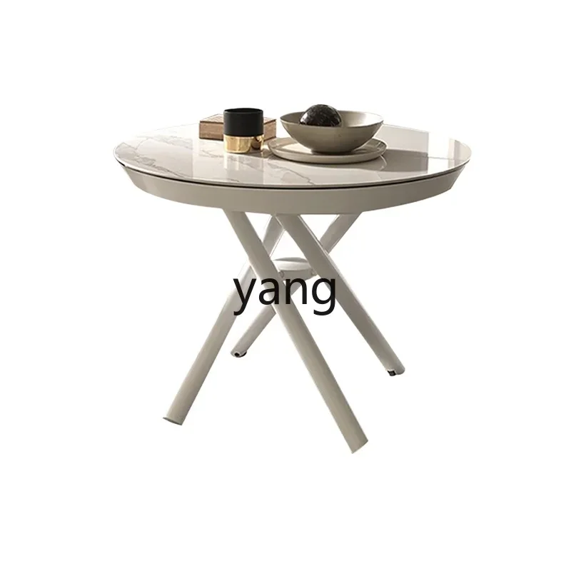 YJQ minimalist coffee table dining table dual-purpose round rock slab multi-functional lifting coffee table household