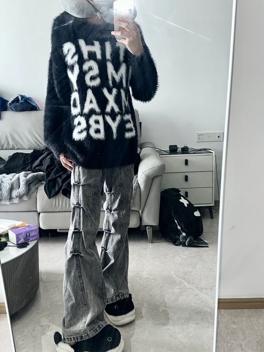 

Retro American High Street Men's Wide Leg Jeans Faion Long Trousers Micro Flared Denim Pants Youth Casual Wear Resistant