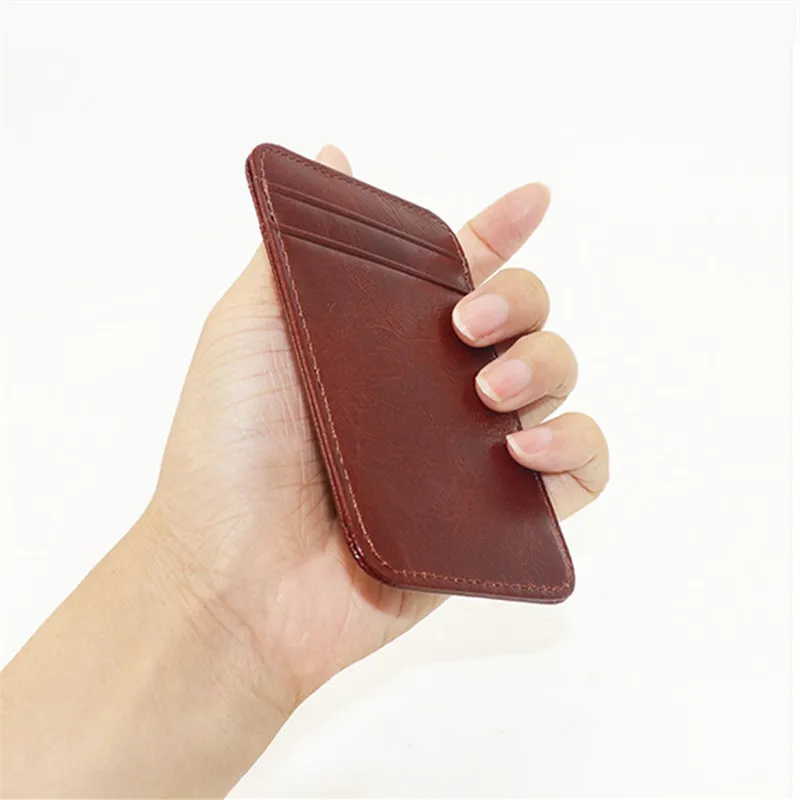 Funda de cuero ultrafina para tarjetas, tarjetero con ranura para múltiples tarjetas, Clip multifuncional para efectivo, Mini billetera Unisex multiusos