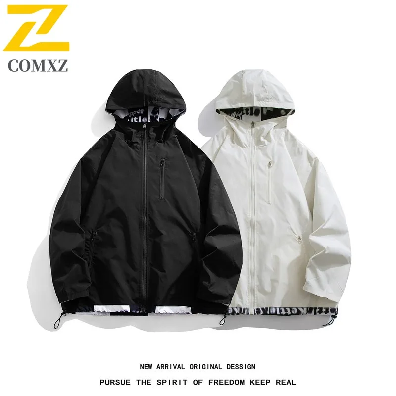 

​COMXZ Men Jacket Outdoor Mountain Windproof Solid Color Hooded Sports Coat Hiking Climbing Lightweight Casual Clothing​