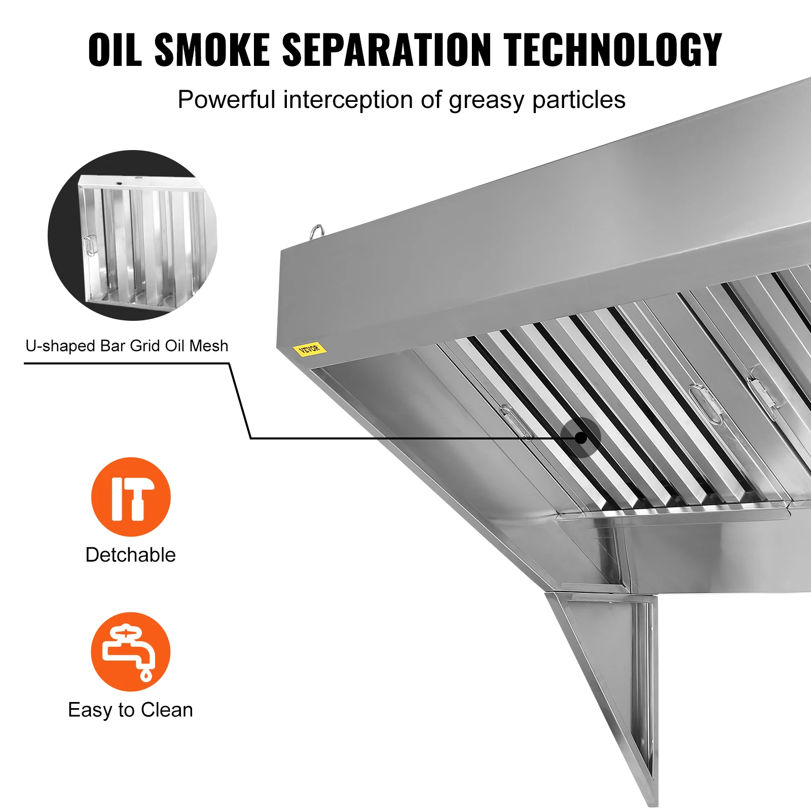 VEVOR Hotte Aspirante Commerciale de 1,5 m pour Camion-Restaurant, Hotte de Remorque en Inox 201 avec 2 Grilles de Filtre à Huile Amovibles en Forme de U, Hotte d'Aération Résistante à la Rouille