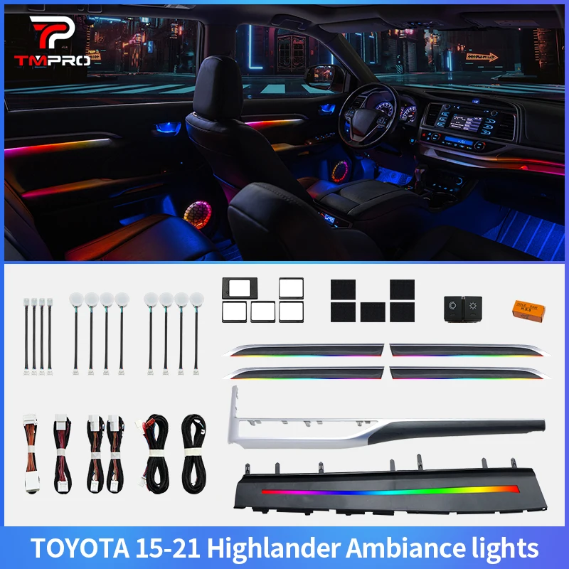 TMPRO 64 Colors LED Safety assistance systems Ambient Lighting For Toyota Highlander 2015-2021 Automotive Interior Decoration