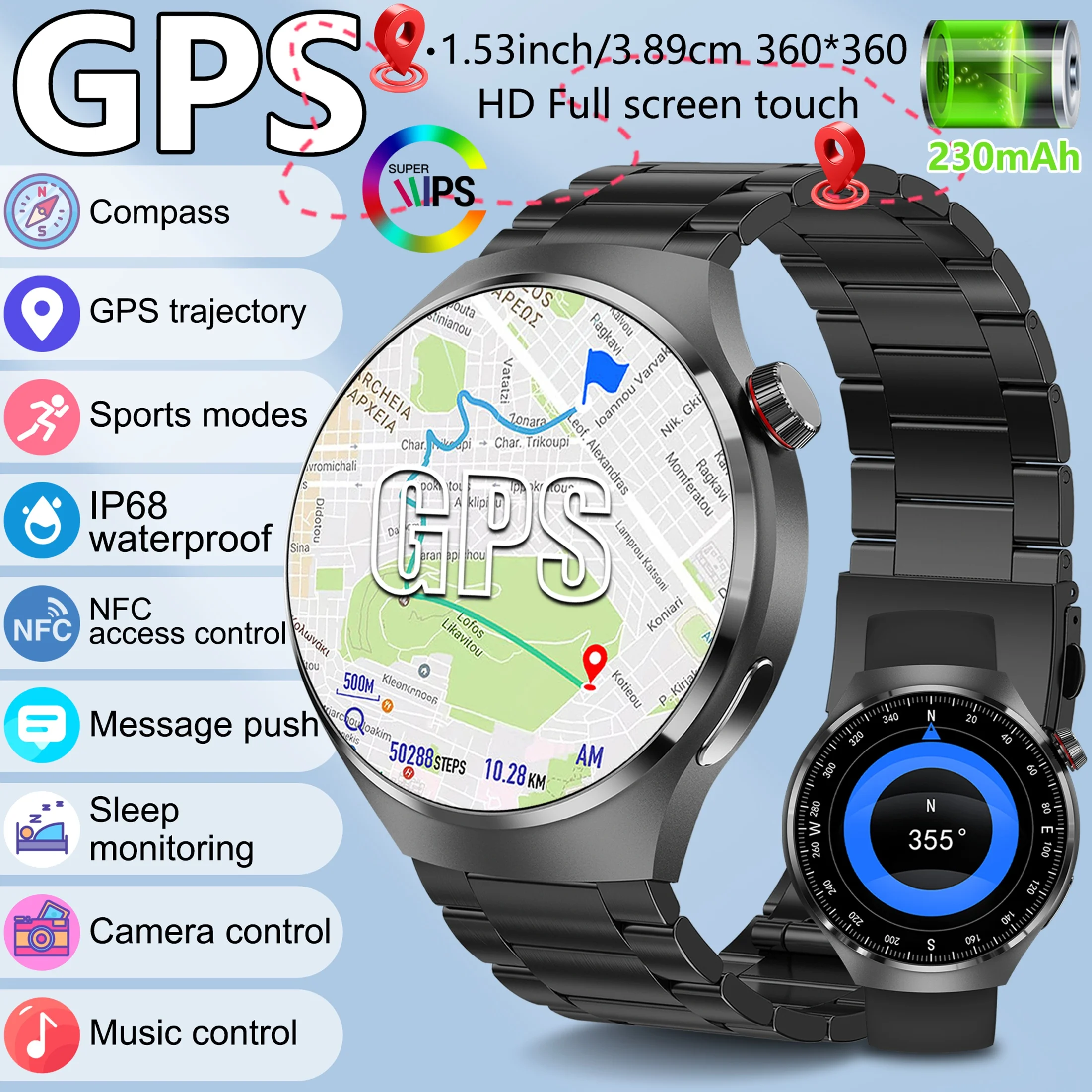 

2025 New Sports Business Watch G5 PlUS Smart Watch Men 1.75"HD AMOLED Screen GPS track Heart Rate Compass Voice Call Smart Watch