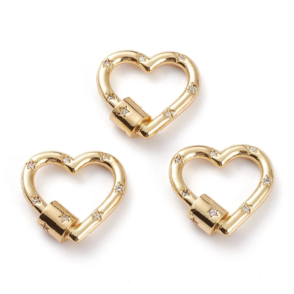 5pcs Heart with Star Brass Screw Carabiner Lock Quick Links for Keychain Necklace Jewelry Making Supplies 21x22x6mm