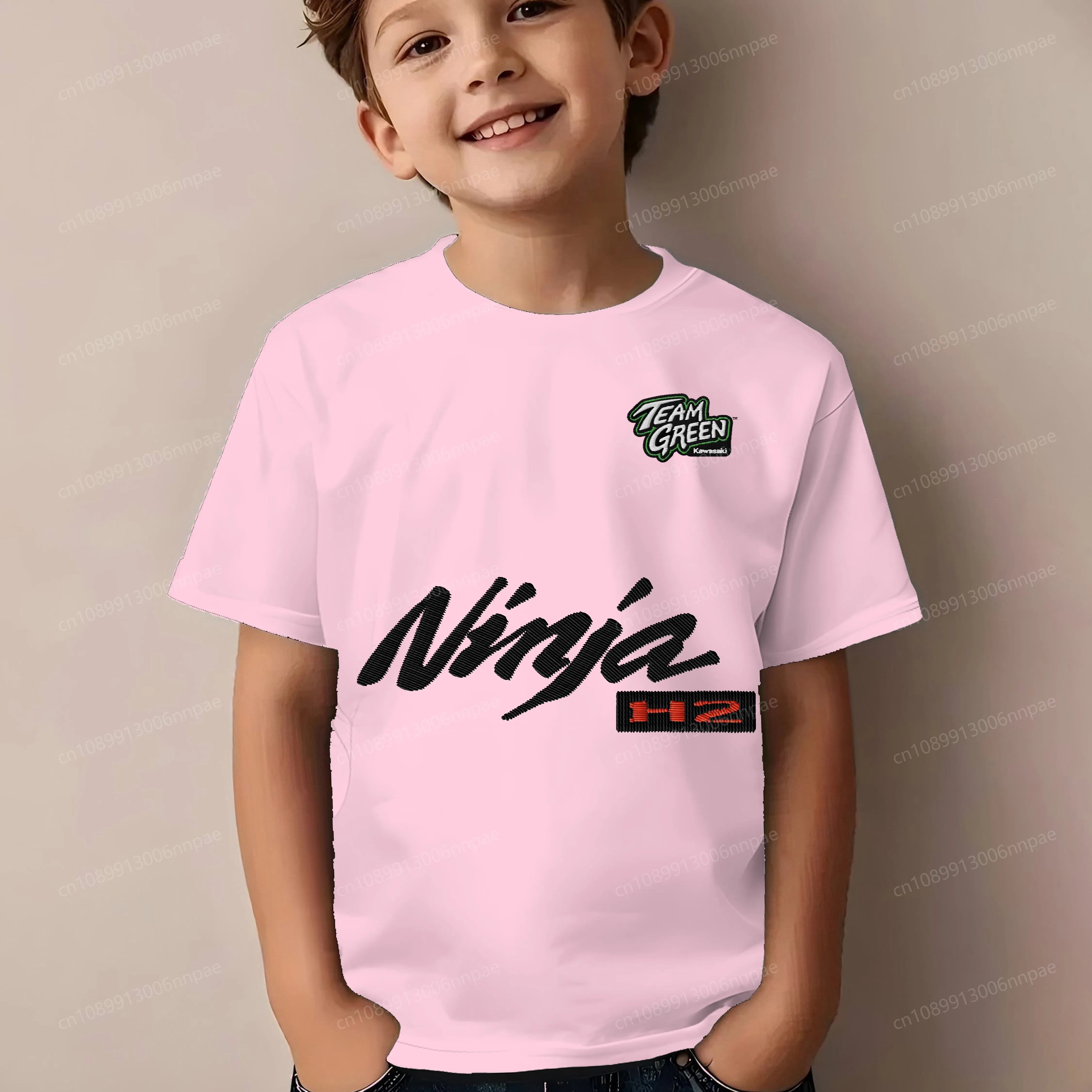 

Embroidery Kawasaki 3D Printing Pure Cotton O-neck T-shirts for Boys Children Clothing 2025 Kids Clothes Summer T-shirt Boy Top
