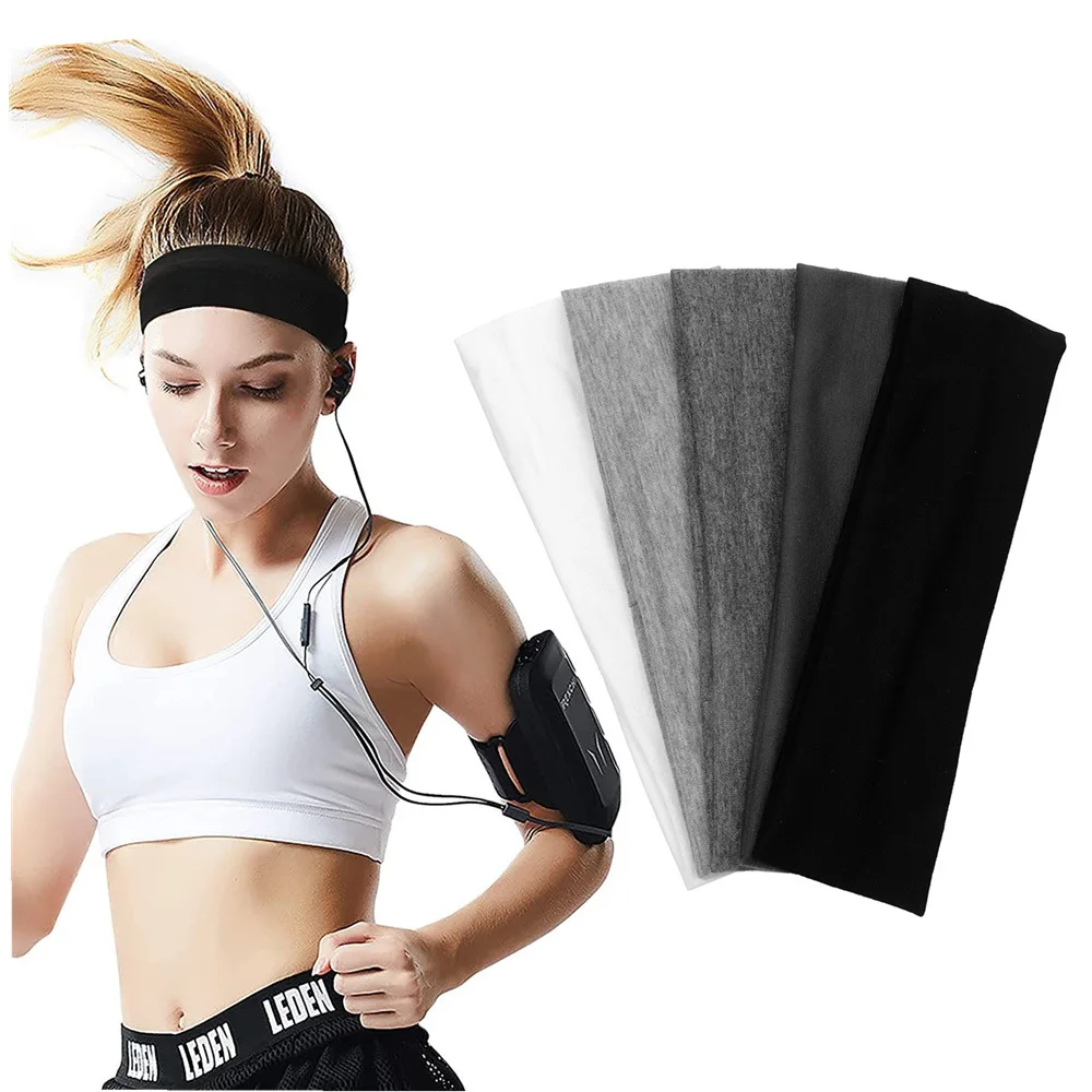 10pc/5pcs Men/Women'S Headbands, Comfortable Sweat-Wicking Elastic Sports Headband Set, Polyester Solid Color, for Yoga, Running image 2