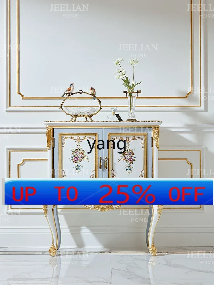 

CX Luxury Living Room Solid Wood Curio Cabinet Exquisite Romantic Hand Painted Flower Drawing Gold Foil Entrance Cabinet