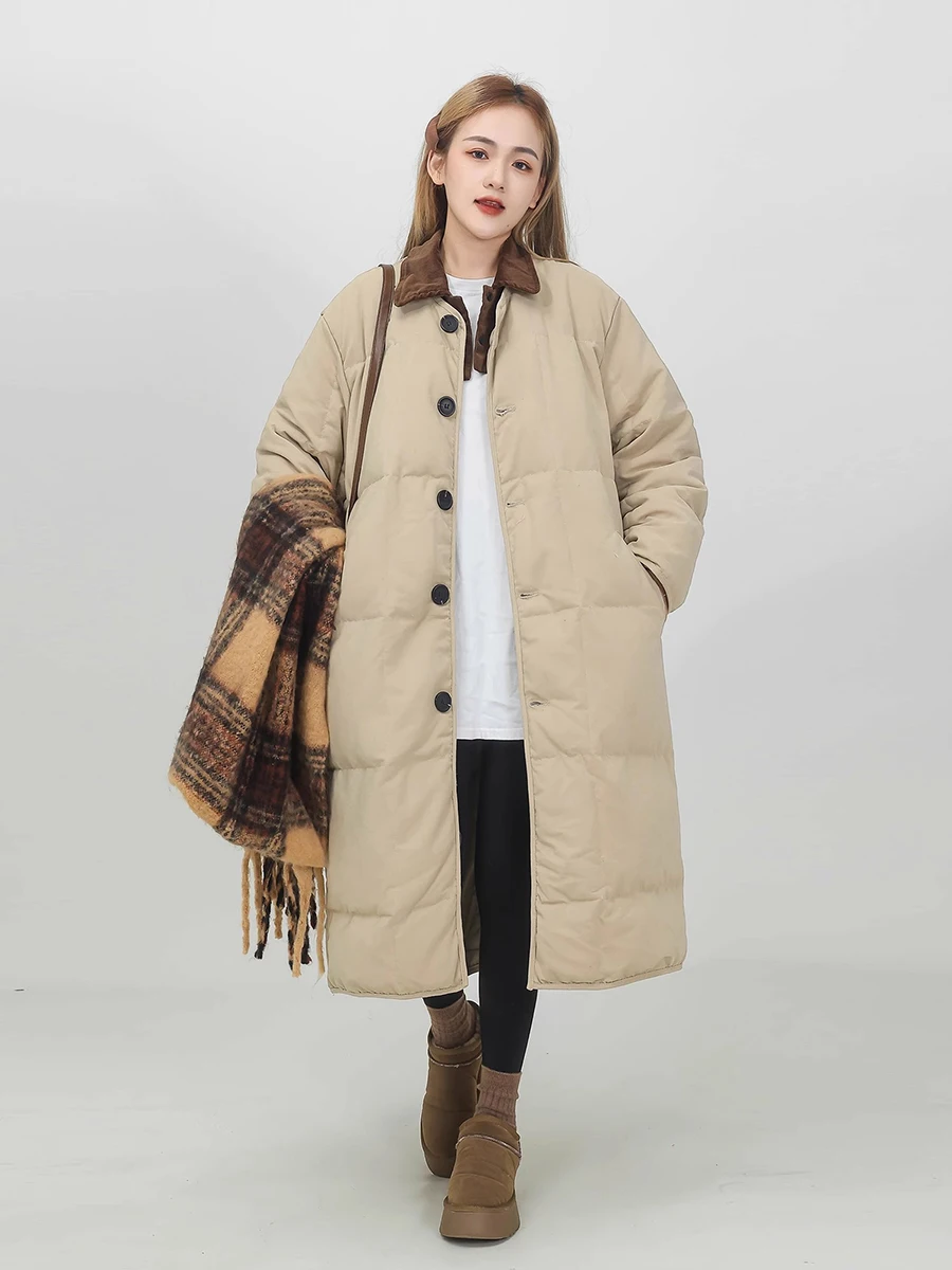 Reddachic feminino inverno inchado algodão acolchoado casaco casual oversized destacável lapela botão para baixo midi longo acolchoado jaqueta outerwear