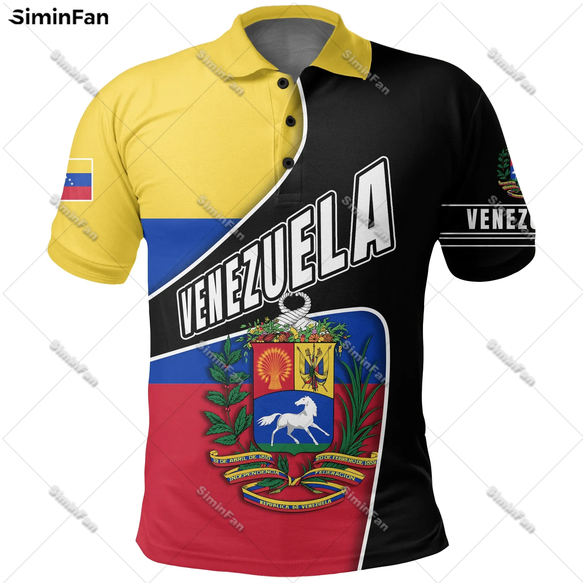 Venezuela Coat Of Arms Mens Polo Shirts 3D All Over Printed Male Lapel Tennis Tshirt Unisex Summer Short Sleeve Tee Female Top-1