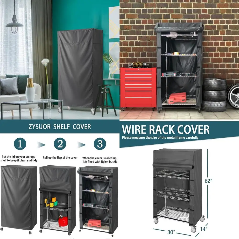

Heavy-Duty Dust Cover for 30x14x62 Wire Shelving Rack, Easy Access with Nylon Buckle, Black (No Shelves)