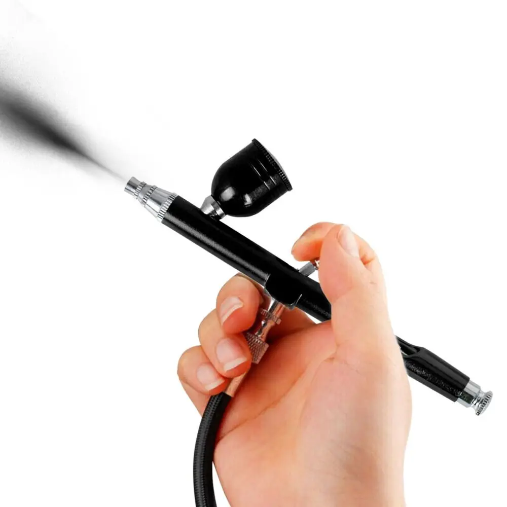 Dual Action Gravity Nail Art Airbrush Kit 0.3 มม.ทนทานหัวฉีดสเปรย์ Airbrush แบบพกพามือถือเล็บสีสักชุดเครื่องมือ