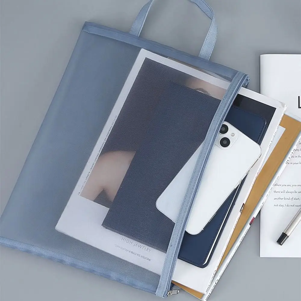 Document Organizer A4 Mesh Zipper Pouch Subject Transparent ID Card Storage Handbag Thicken Nylon Test Paper Files Bag Homework