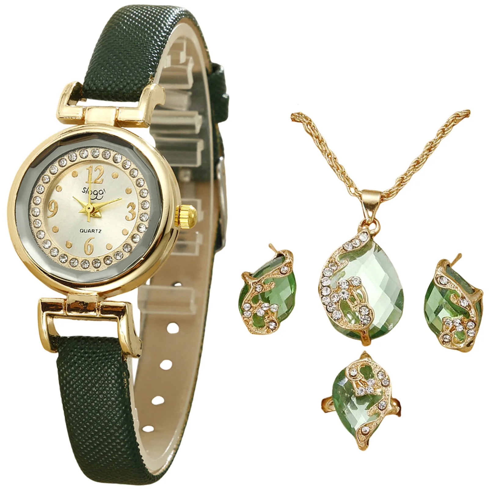 Fashion Watch Set for Women with Necklace and Rings and Earrings Watch Set for Indoor Activities or Daily Use