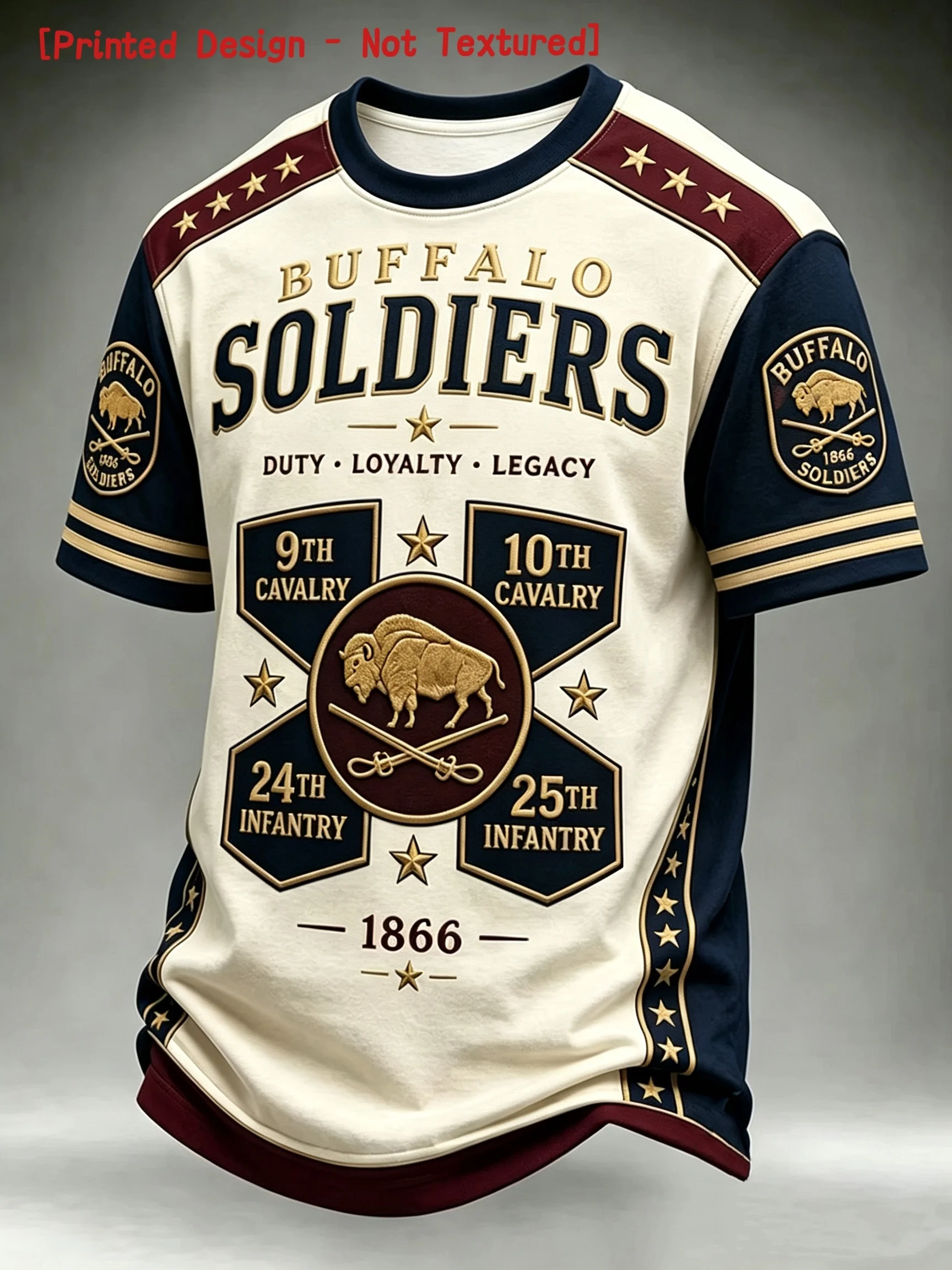 Men's Buffalo Soldiers 9, 10, 24, 25 Regiment Graphic Short-Sleeve T-shirt, Retro Color Block Star Striped Ring 1866 Duty Loyalt