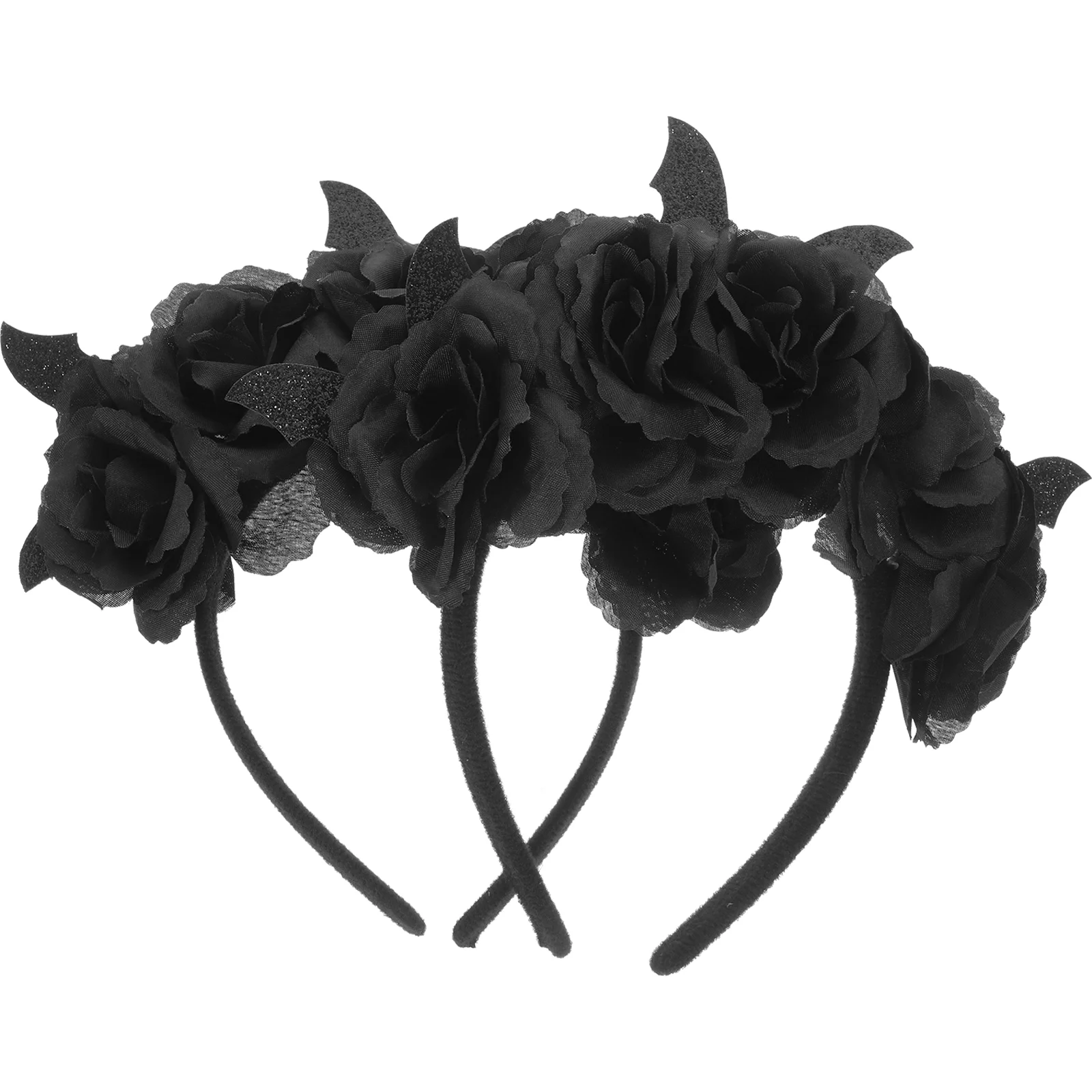 Diadema de Halloween, disfraz de murciélago pequeño, diademas de flores para Cosplay, tocado de fiesta, rosas, pelo de tela divertido único, 2 uds.