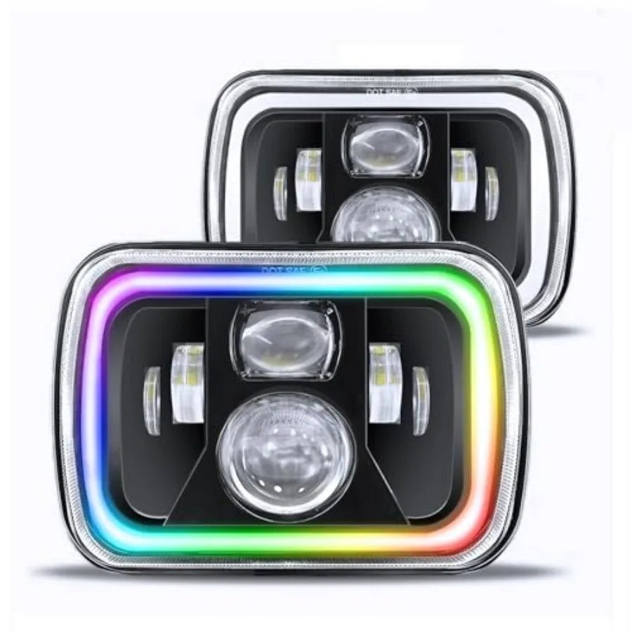

Светодиодные фары RGB 5x7 с ДХО и янтарными поворотниками для Jeep Cherokee XJ, Wrangler YJ, GMC Comanche MJ, герметичные, высокой яркости