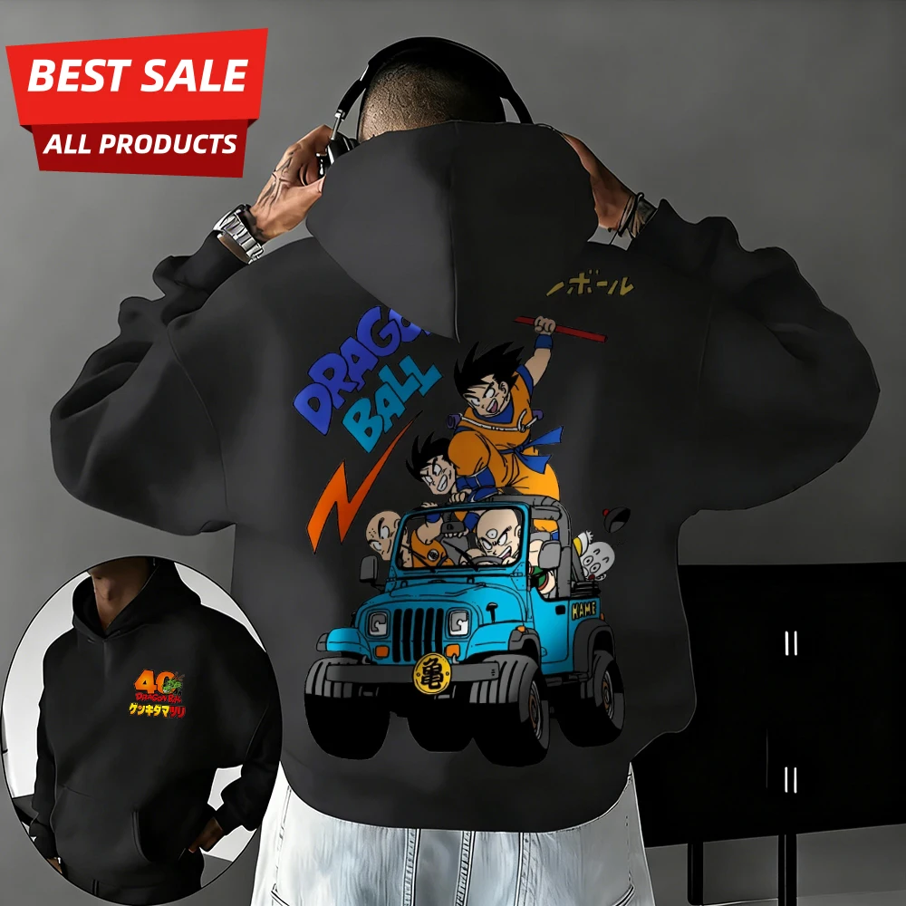 

Новая осенне-зимняя толстовка из 100% хлопка с аниме-принтом «Драконий шар», к 40-летию, с изображением Вуконга и Криллина, унисекс, уличный стиль, увеличенный размер, Y2K