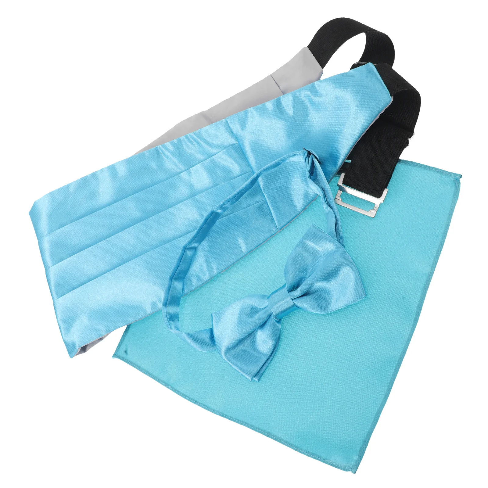 1 セットメンズフォーマルカマーバンド蝶ネクタイセットソリッドプレタイド蝶ネクタイポケットスクエアブルーウェディングパーティー新郎アクセサリー