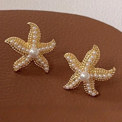 Starfish Pearl Stud Earrings For Women Personality Temperament Ear Accessories Holiday Party Gift Fashion Jewelry DE090